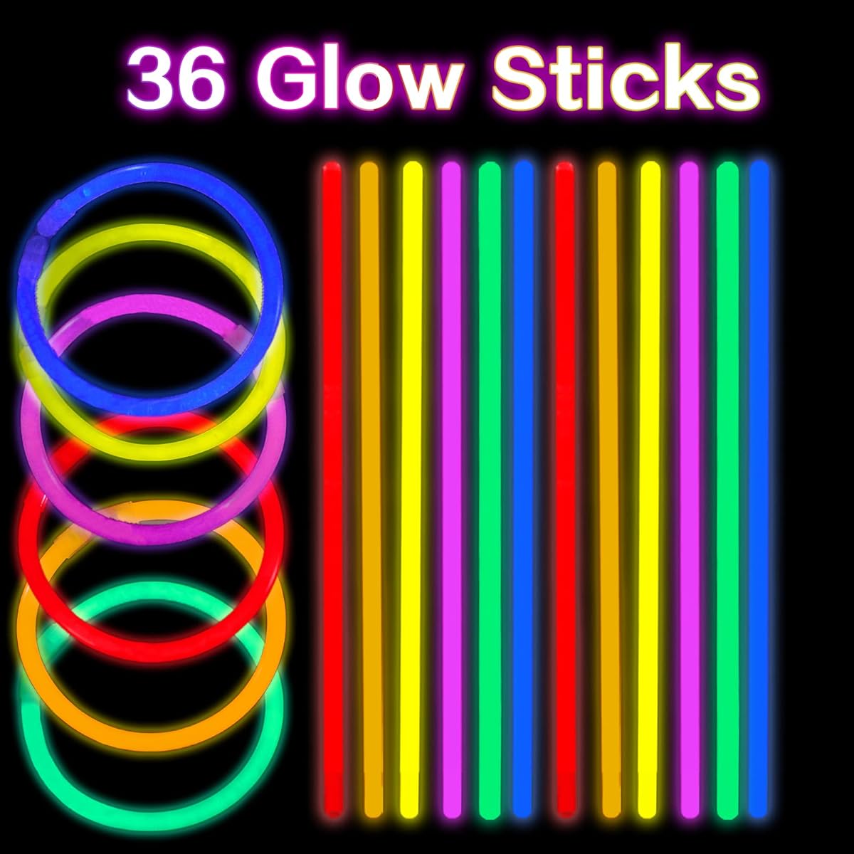 36 Sets Valentine Neon Cards with Glow Sticks, School Valentine Gifts Replacement Glow in the Dark for Kids Classroom Party Favors Supplies