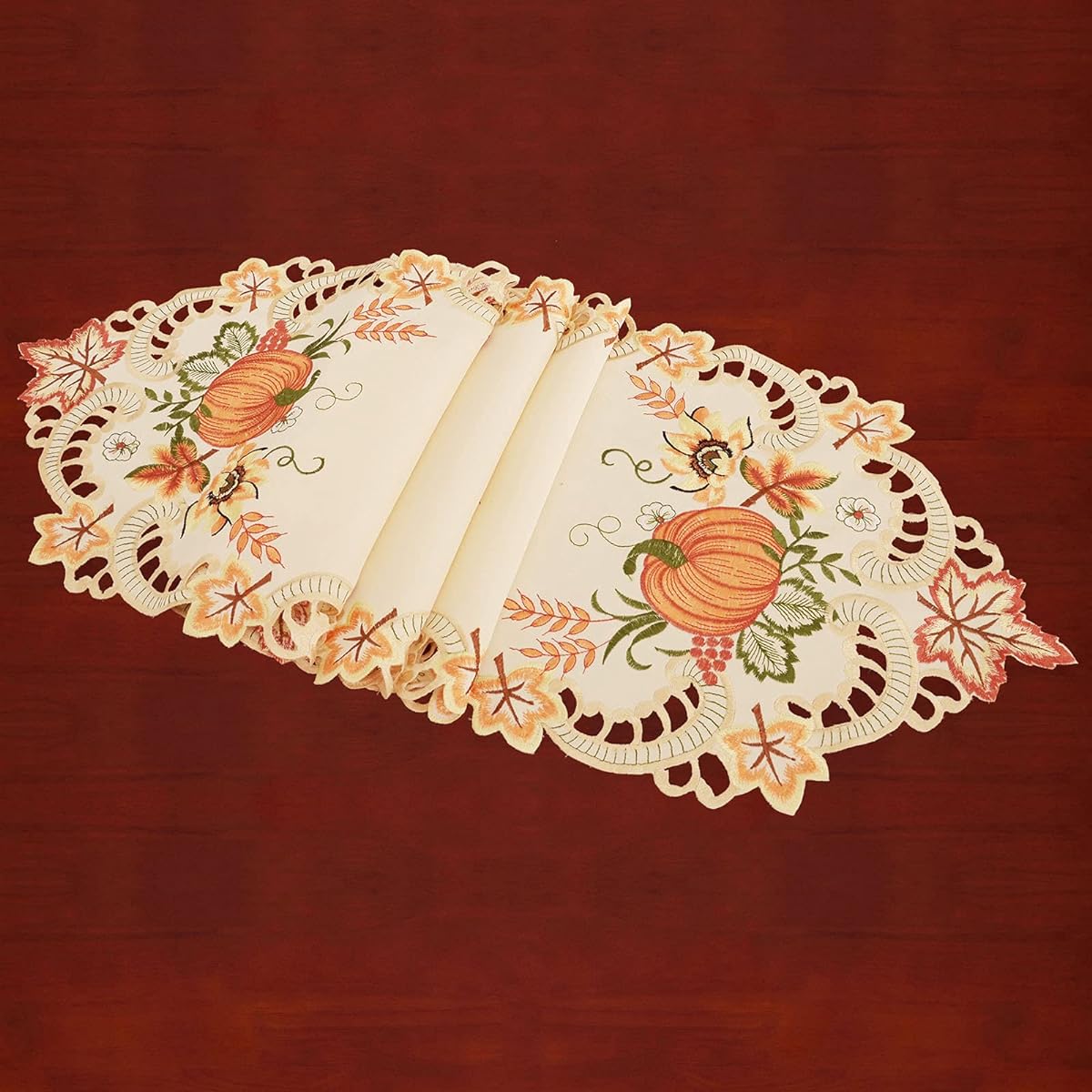 Simhomsen Thanksgiving Harvest Pumpkin Table Runner Embroidered for Fall or Autumn Decor (14" x 169")