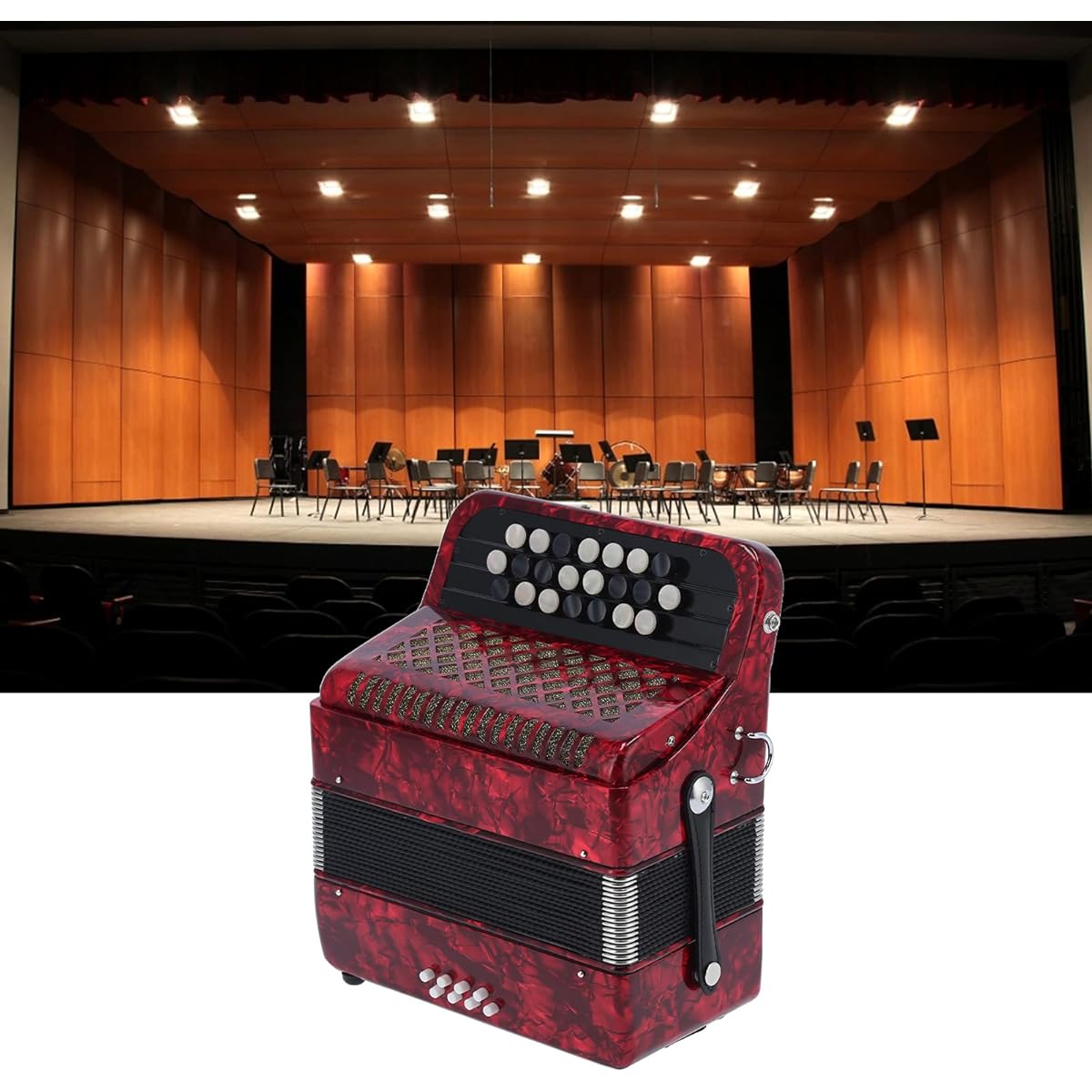 Accordion, Hand Polished 22 Keys 8 Bass Accordion Engineering ABS Button Accordion Accordion Reed Musical Instrument for Beginners Professionals (Red)