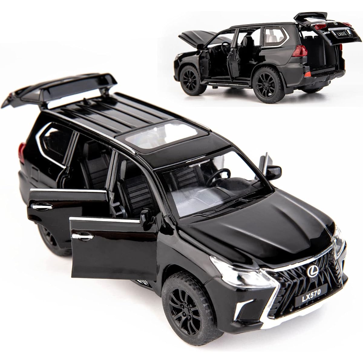 BDTCTK 1/32 Lexus LX570 Off-Road Ready Luxury SUV Model Car Zinc Alloy Pull Back Toy Car with Sound and Lights for Children Boys Girls Gift (Black)