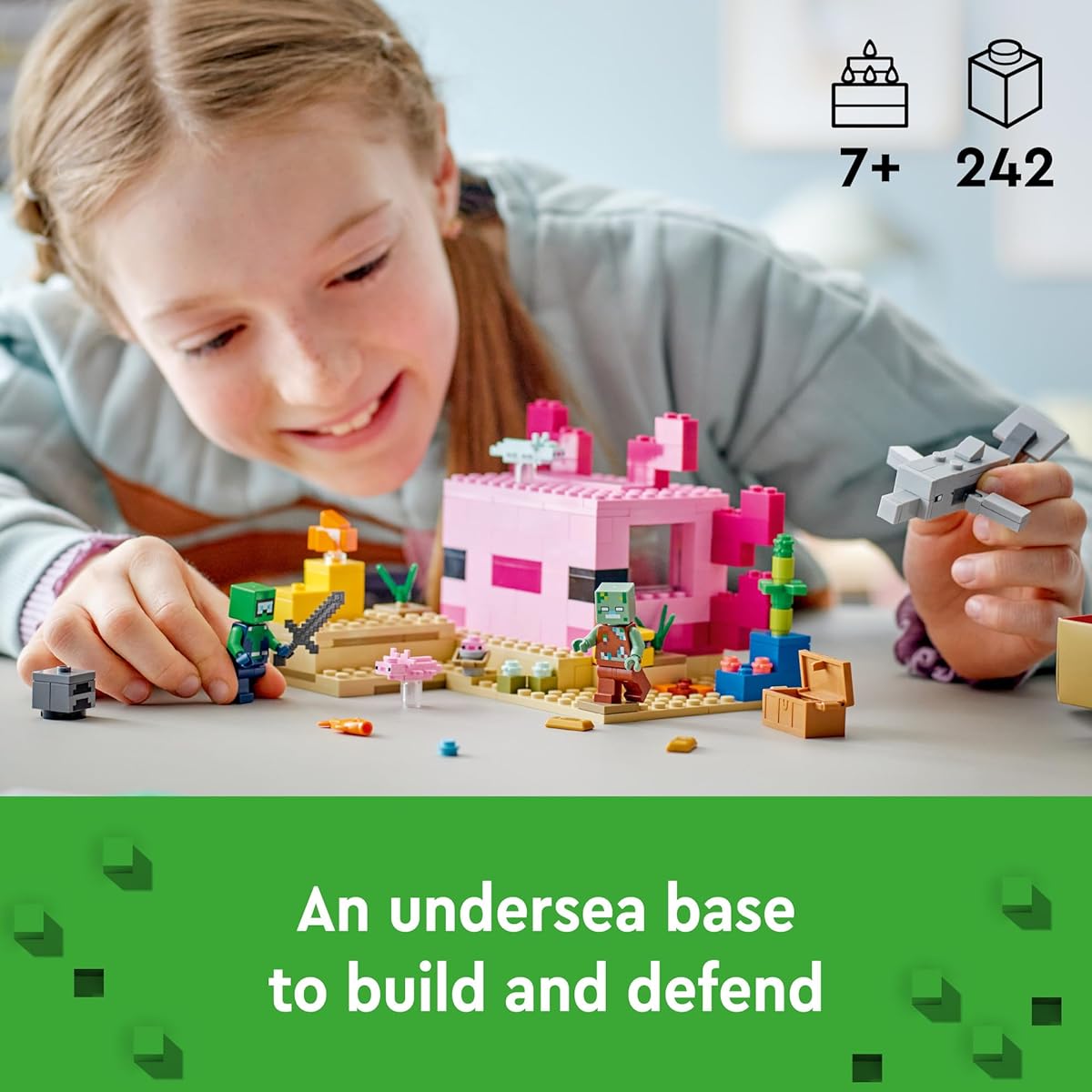 LEGO Minecraft Axolotl House 21247 Building Toy Set - Creative Adventures in a Colorful Underwater Base - Includes Diver Explorer, Dolphin, Drowner and More - Minecraft Toys for Kids Ages 7