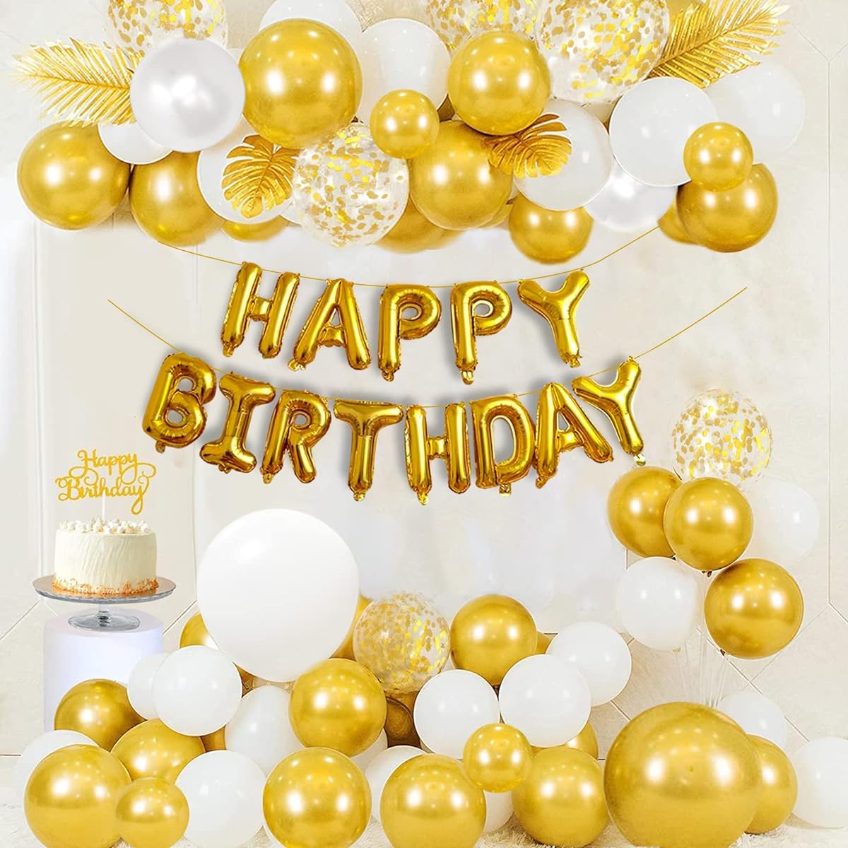 iPartycool 103pcs White Gold Balloons Garland Arch Kit Different Size 18/12/10/5inch Metallic Confetti Balloons Happy Birthday Foil Balloons for Birthday Party Wedding Anniversary Baby Shower Party