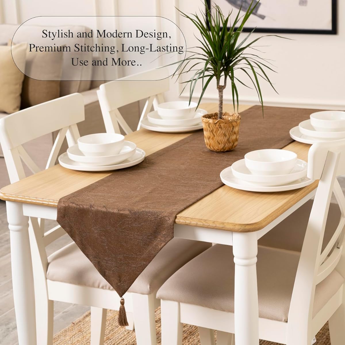 TOSHE Table Runner 14x108 Inch Decorative Kitchen Runner Wedding Indoor Outdoor Table Runner Modern Table Runner (Brown 14 x 108)