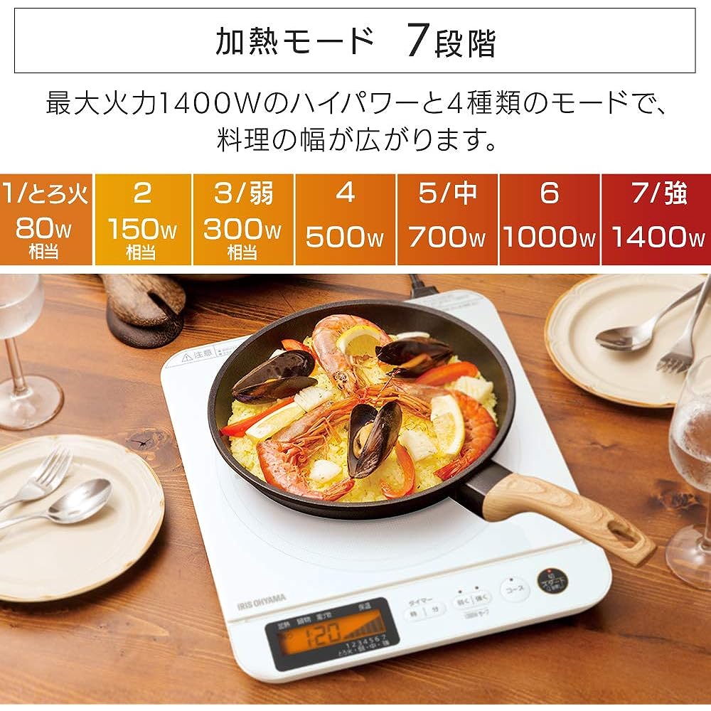 Iris Ohyama IH Cooking Heater, 1 Burner, with LCD, 1400W, Overflow Prevention, Automatic Temperature Adjustment, IH Stove, Tabletop, 7 Levels of Heat Adjustment, Black IHCT71B