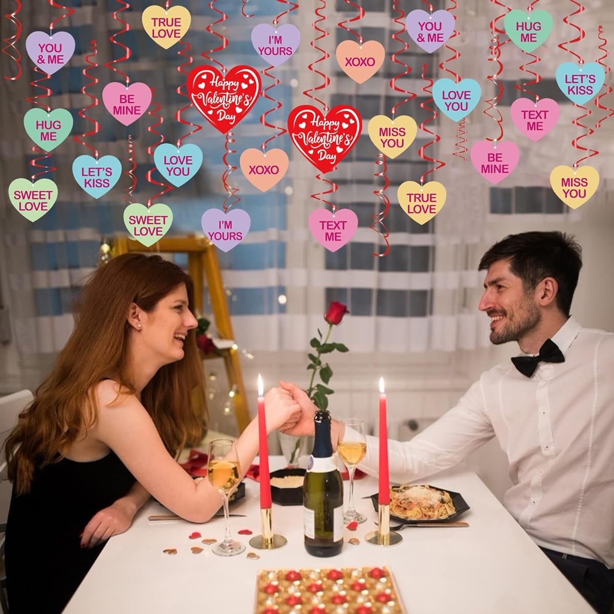 Valentine's Day Hanging Decorations - 36pcs Valentine's Day Candy Hearts Swirl Ceiling Hanging Decor - Conversation Heart Decorations for Valentine's Party