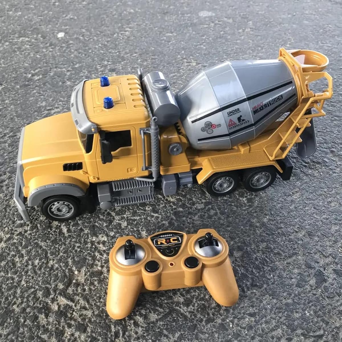 KNACKTOYZ RC Cement Mixer Toy Truck for Boys 6 Channel Remote Control Building Toy with 2 Rechargeable Batteries 1:24 Auto Demo 360 Degree Mixing Truck with Lights for Kids