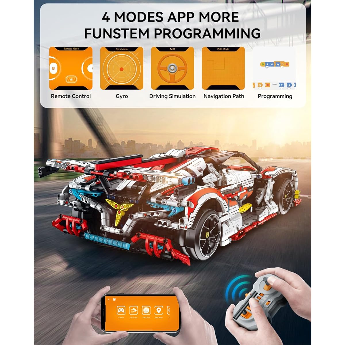 BAV 1:10 Race Car MOC Building Kit and Engineering Toys for Adults, Collectible Sports Car Technology Car Building Kit, Remote Control Scale Sports Car Model for Adults/Men/Teens (2277 Pieces)
