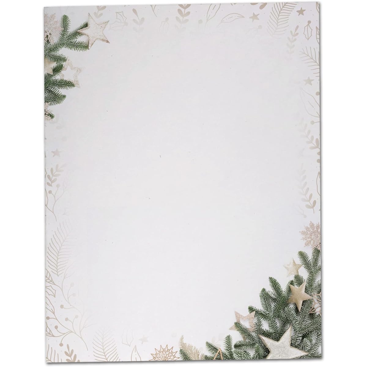 Pine Branches and Stars Winter Holiday Stationery Letterhead Paper - 40 Sheets