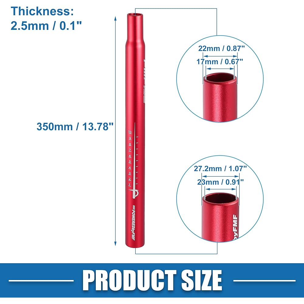 A ABSOPRO Bicycle Seatpost 27.2x350mm Mountain Bike MTB Road Bike Fixed Gear Aluminum Alloy Red