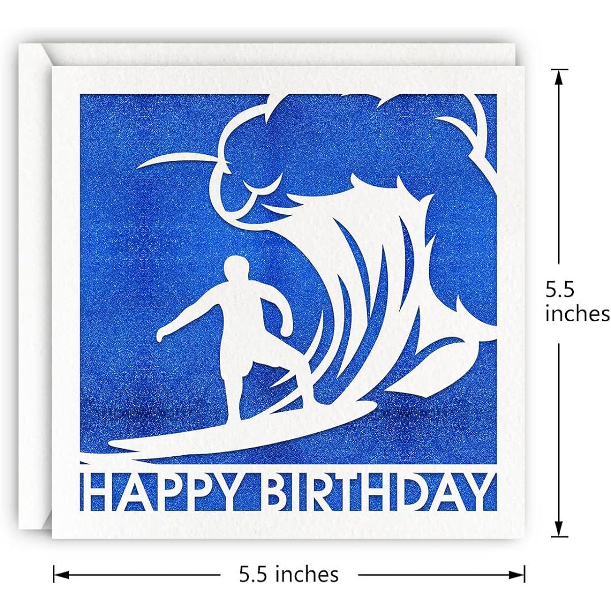 Blue Surfing Birthday Card Glitter Laser Cut Greeting Card Surfer Men Boys