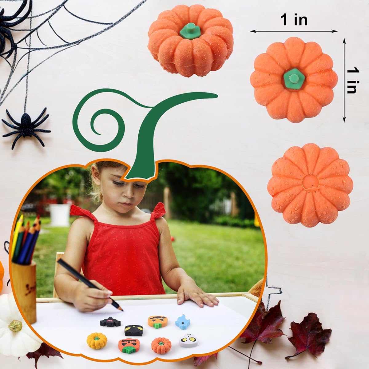 100pcs Halloween Pumpkin Erasers, Fall Mini Erasers, Pencil Novelty Erasers, 3D Erasers for Kids, Trick or Treat Halloween Party Favors, Reward Gifts
