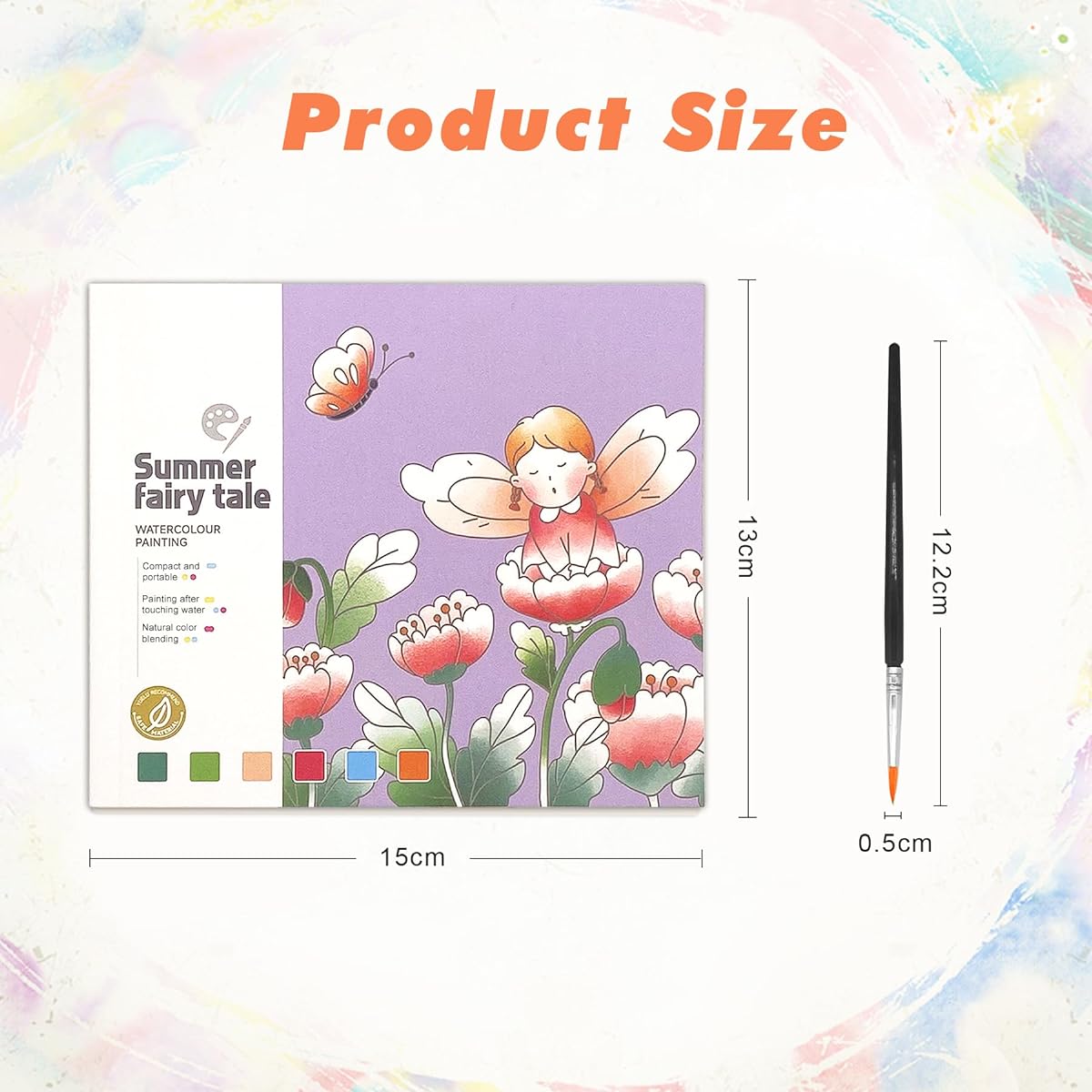 Watercolor Painting Book for Kids and Toddlers 5.9 x 5.1 Inch Portable Cartoon Watercolor Graffiti Paper Book with Paint Palette and Brushes Art Craft Drawing Gifts (Summer Fairy Tale)