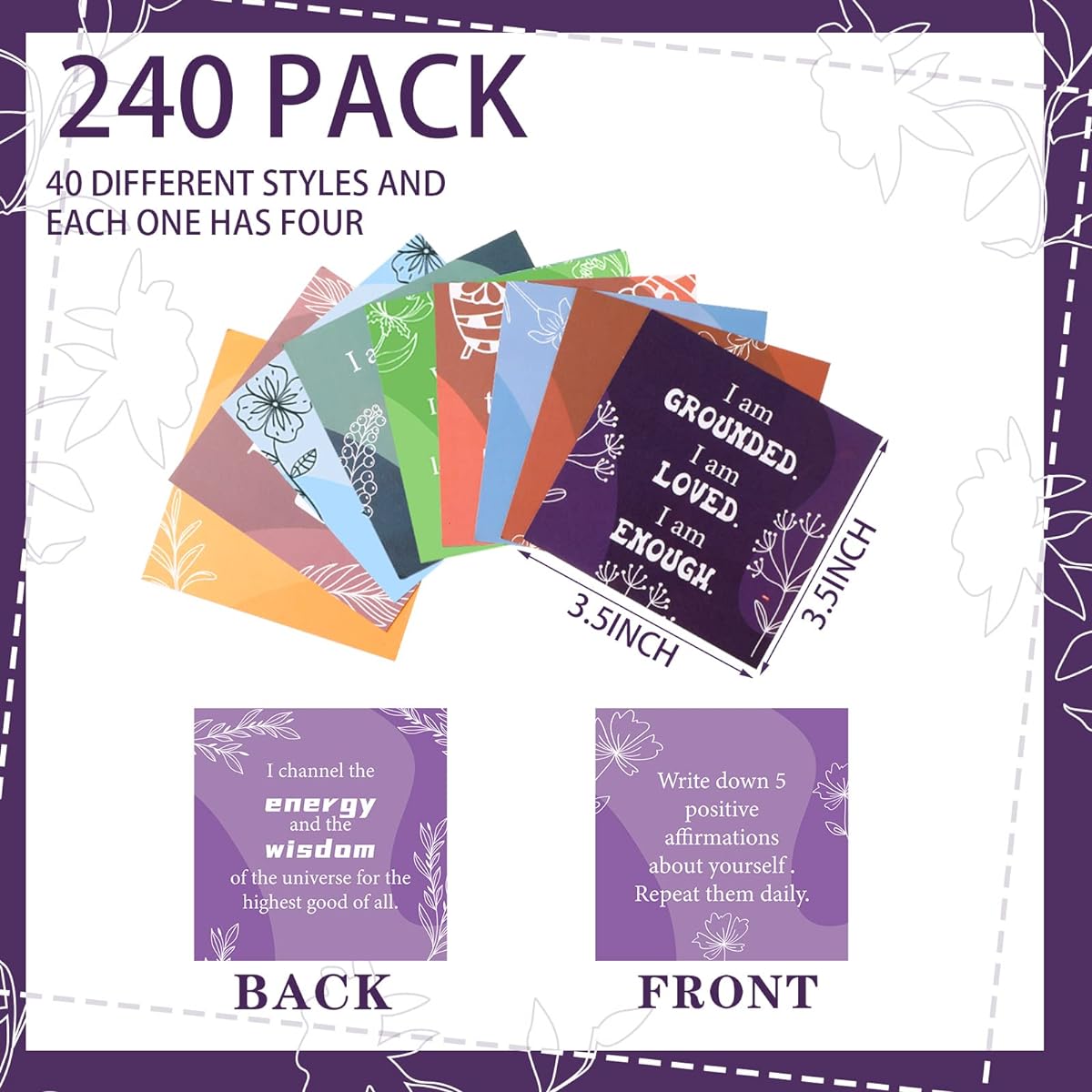 Panelee 240 Pieces Positive Affirmation Cards Daily Affirmation Cards Motivational Cards Inspirational Cards Girls Gifts Affirmation Cards for Men and Women (Square)