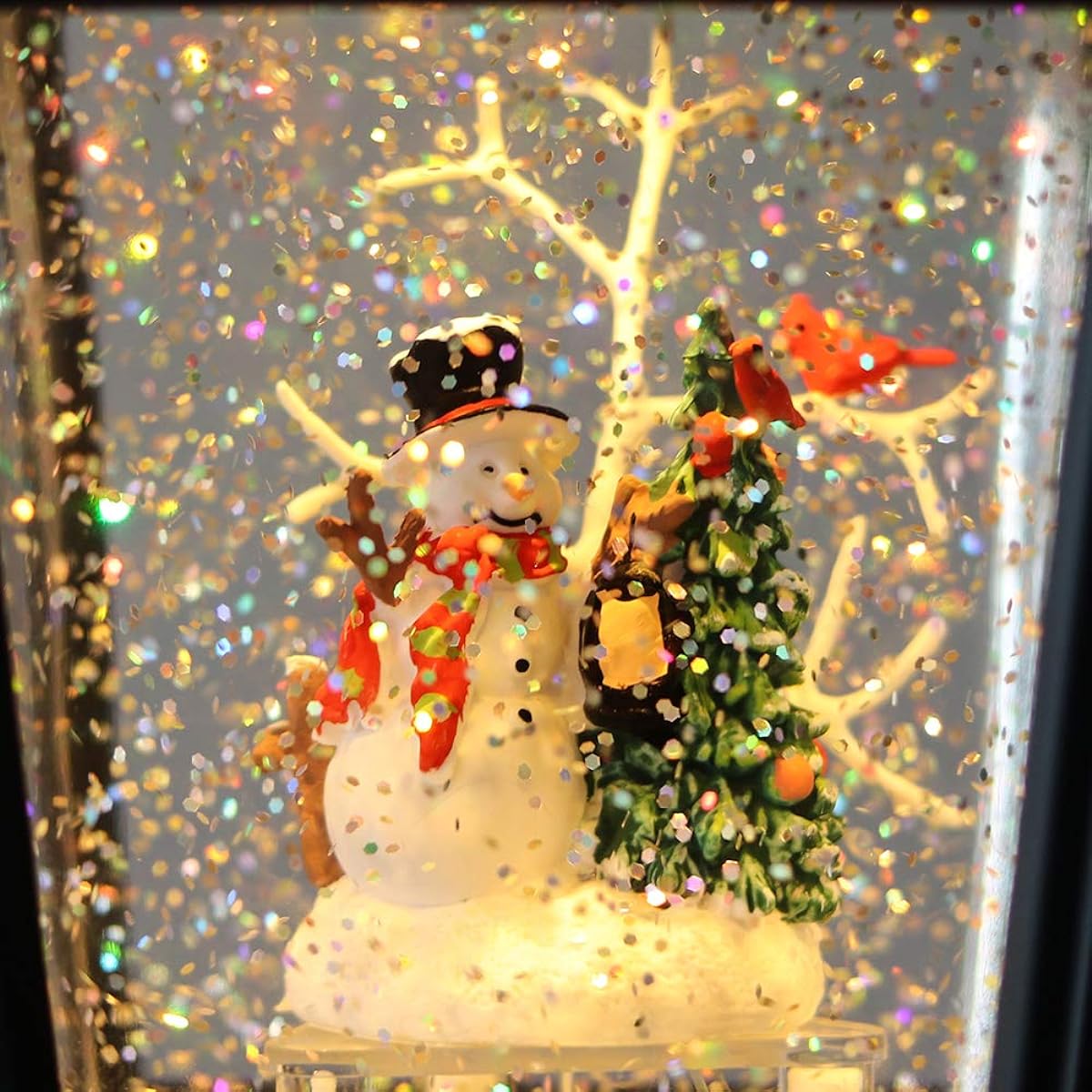 Wondise Lighted Street Lamp Christmas Snow Globe Lantern with 6H Timer Battery Operated Snowman Christmas Tree Scenery Sparkly Hanging Water Lantern Christmas Home Decor Gift