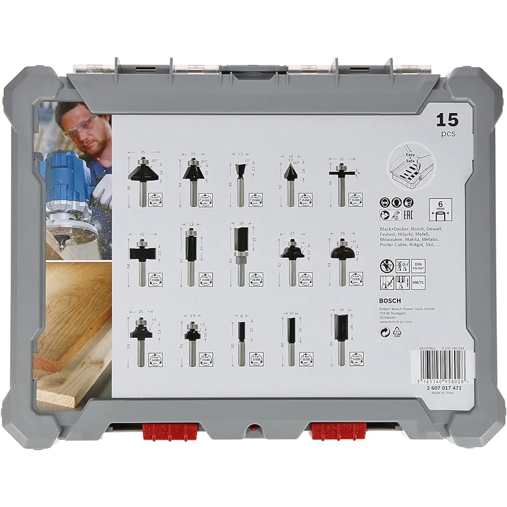 BOSCH Router/trimmer bit set (15 types, 15 pieces) 2607017471