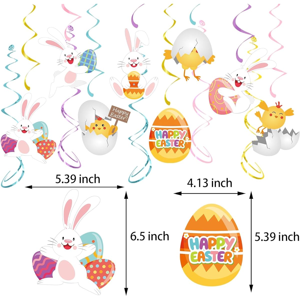Hugtmr Easter Party Decoration Streamers 13pcs Cute Rabbit Eggs Hanging Swirl Ceiling Decoration Birthday Kids Favor Gift Spring School Home Office Home Supplies