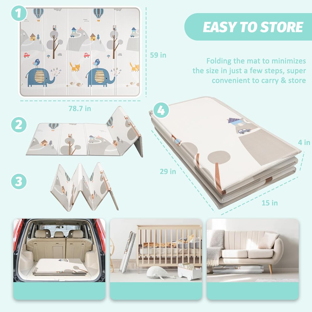 Foldable Baby Play Mat XPE Foam Baby Gym and Play Mat Non-Toxic Material, Extra Large Size 200x150cm (Ocean World)