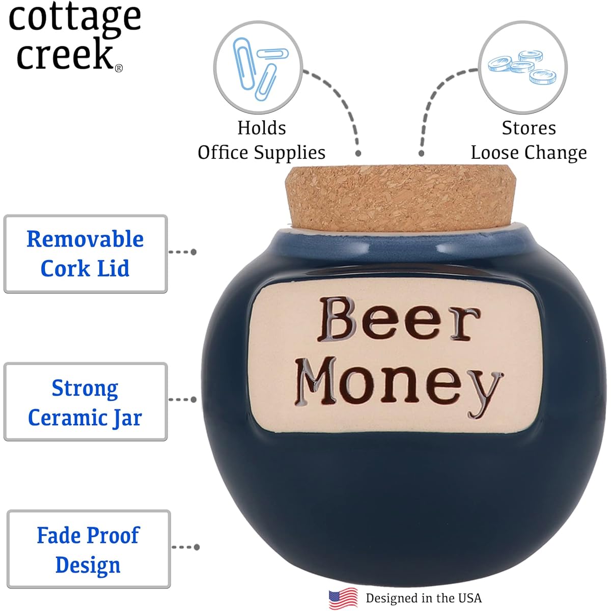 Cottage Creek Beer Money Ceramic Piggy Bank Candy Jar Dad Gift Beer Gift for Beer Lovers
