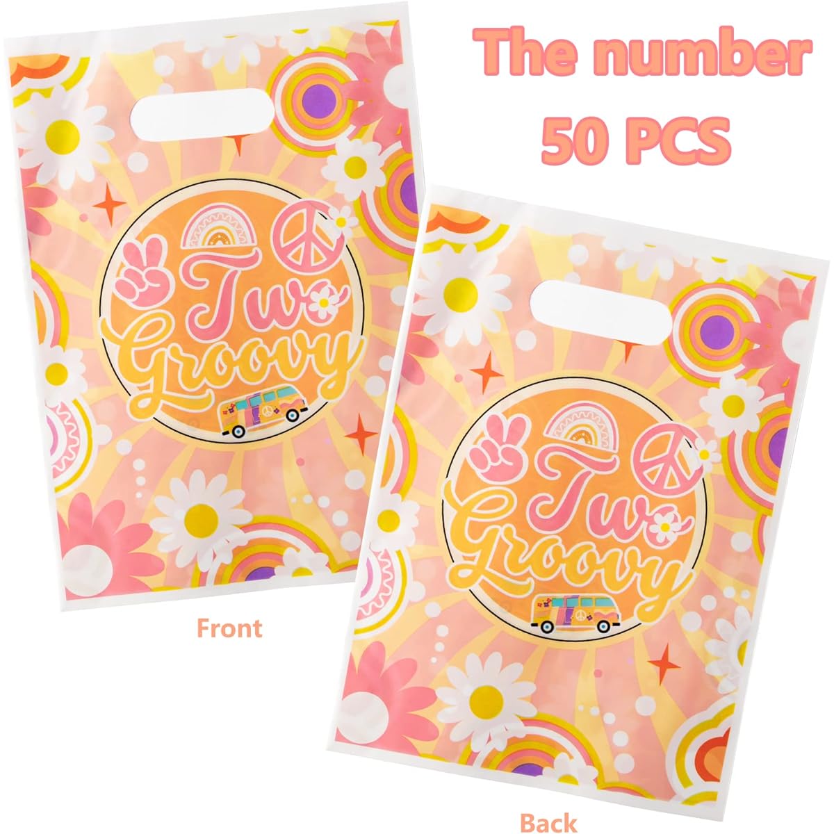 Haooryx 50 Pieces Groovy Hippie Party Favor Bags