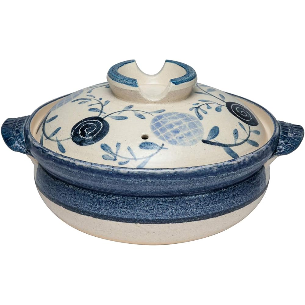Saji Pottery Blue 25.5cm Banko Ware IH Compatible Earthen Pot No. 8 Flower Decoration 32-602