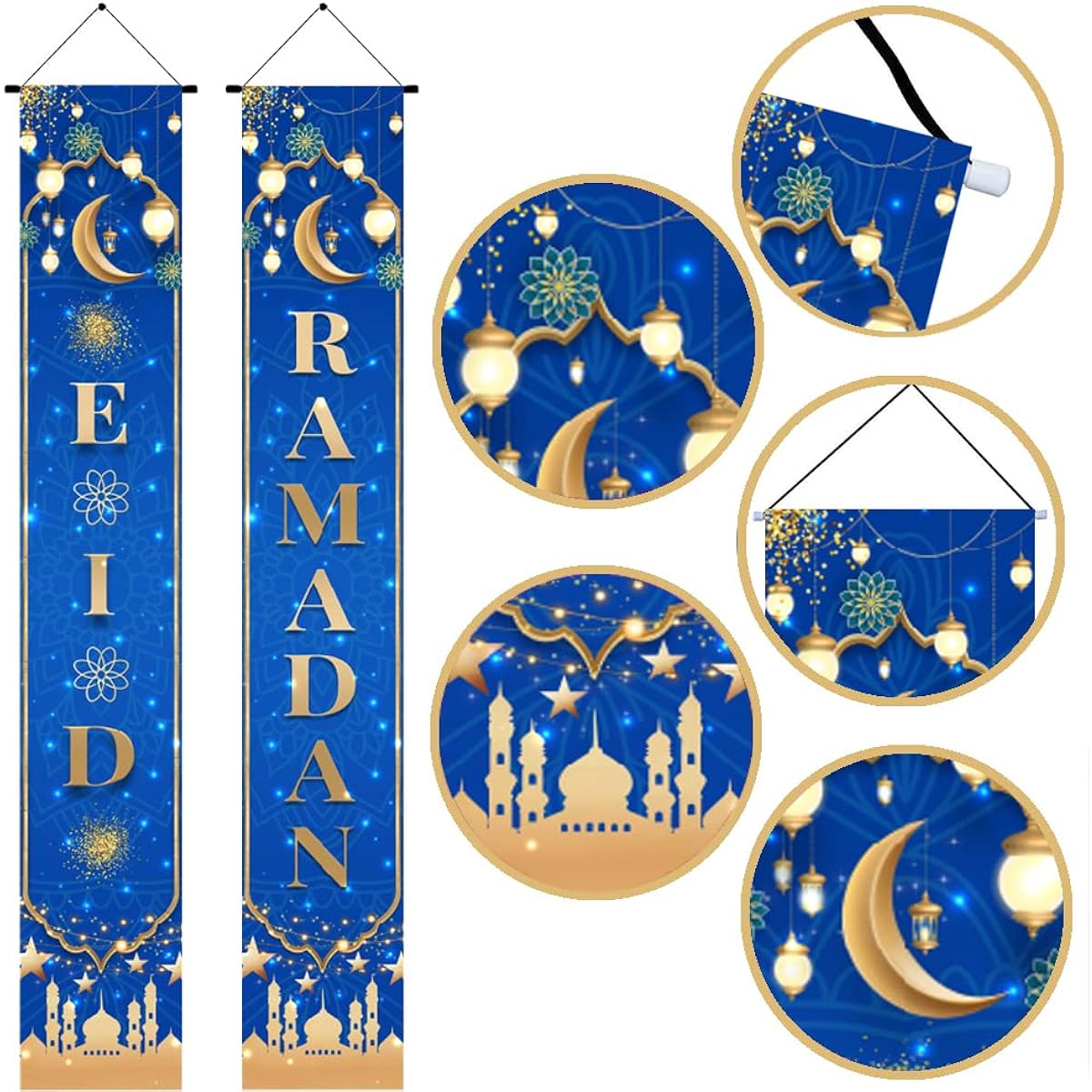 Eid Mubarak Porch Sign Banner Ramadan Mubarak Hanging Decorations Eid Mubarak Banner Front Door Hanging Sign Indoor/Outdoor Decor