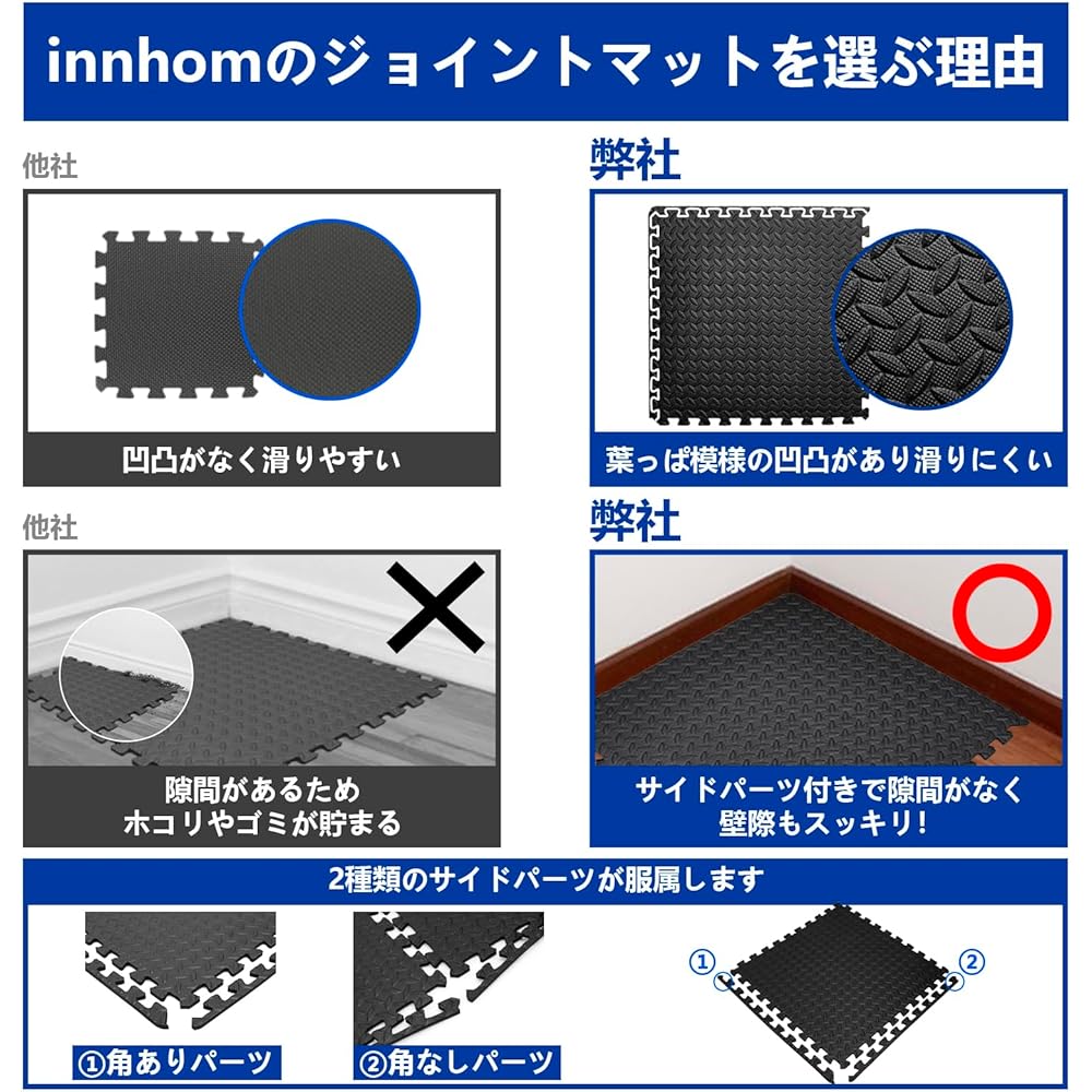 innhom Training Joint Mat Large 60cm Exercise Mat Gym Mat Soundproofing Shock Absorption Floor Protection Mat Home Gym Made of EVA 10mm Scratch Prevention High Hardness Vibration Absorption Training Equipment Mat with Side Parts