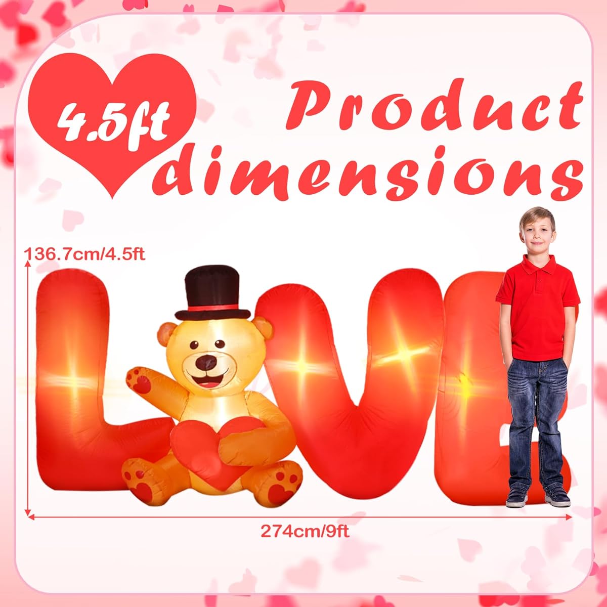 Syhood 9ft Valentine's Day Inflatable Bear Big Love Design Blow Up Outdoor Decorations with Built-in LED Lights Sweet Valentine Party Inflatable Decorations for Outdoor Yard Garden Home