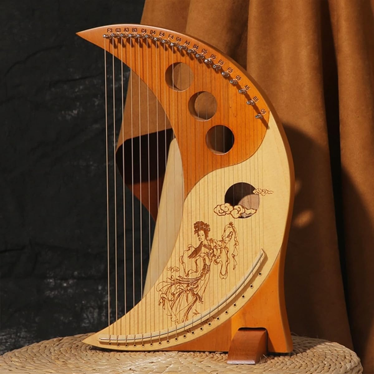 WowZza 19 String Lyre Harp Wooden Lyre Harp, Wooden with Tuning Wrench, Lyre Harp for Beginners