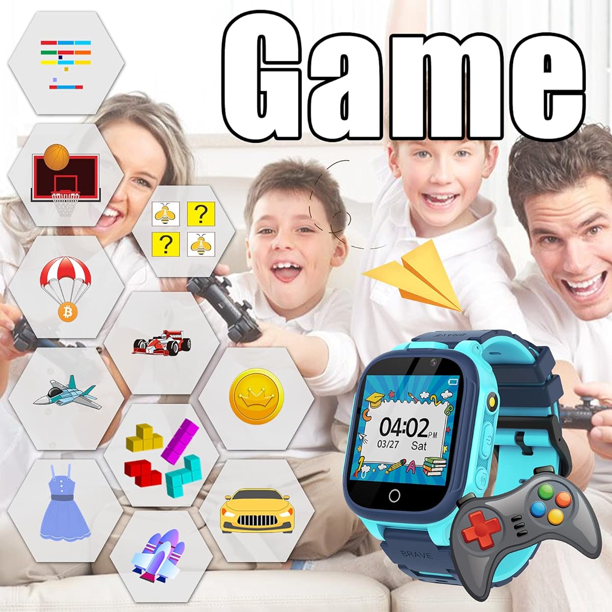 PTHTECHUS Children's Intelligence Watch - Student Intelligence Watch, Game Music MP3 Player with HD Selfie Camera Calculator Alarm Clock Timer, Suitable for 4-12 Year Old Students 12/24 Hours
