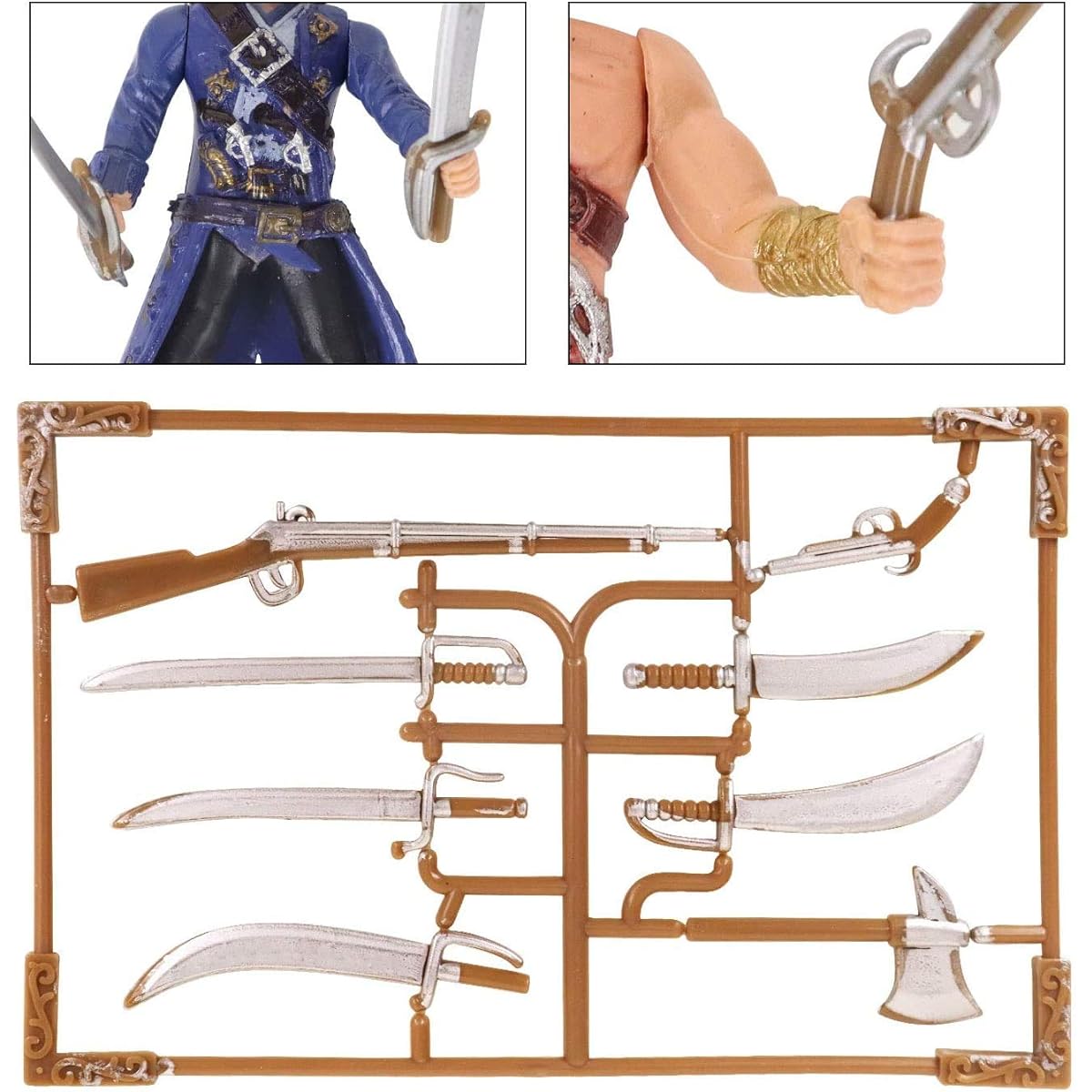 HAPTIME Pirate Action Figure Playset with 6 Weapons/Sea Rover Pirate Male Toys (Each 3.75" Tall) for Boys Kids Birthday Christmas Carnival Fun Gift