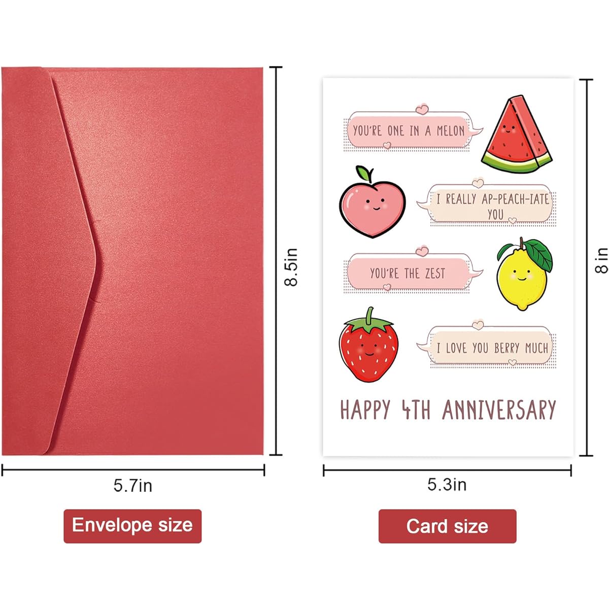 SuperShunhu Cute 4th Anniversary Cards Fruit Pun Anniversary Cards for Her, 4th Wedding Anniversary Cards Gifts for Husband and Wife, Happy 4th Anniversary Card Gifts