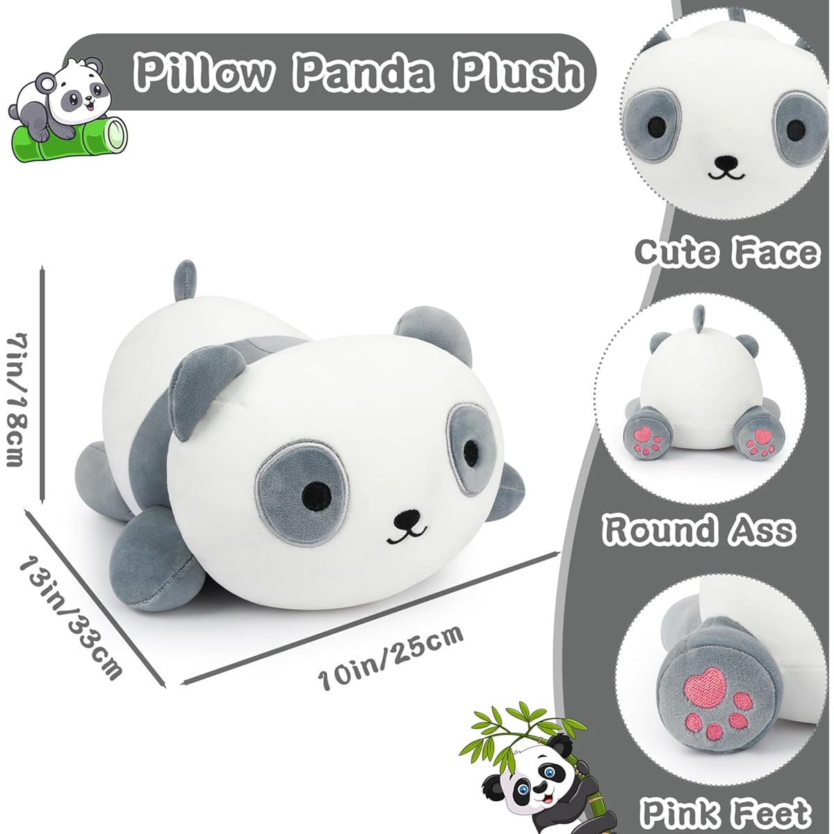 JIZWPOOM Panda Plush Toy 13 Inch Panda Stuffed Animal Cute Panda Pillow Panda Bear Stuffed Animal Gray Panda Toy Hugging Pillow Doll Children/Bedroom Decoration