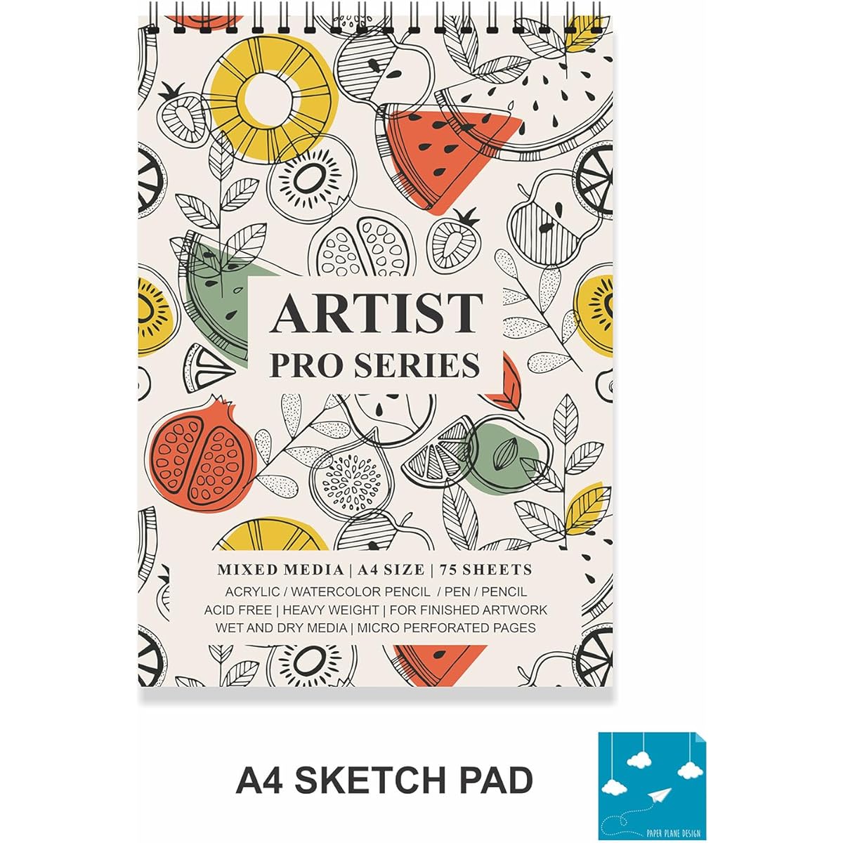 Paper Plane Design Spiral Bound Artist Sketch Drawing Book A4 Size 100 Pages 160GSM