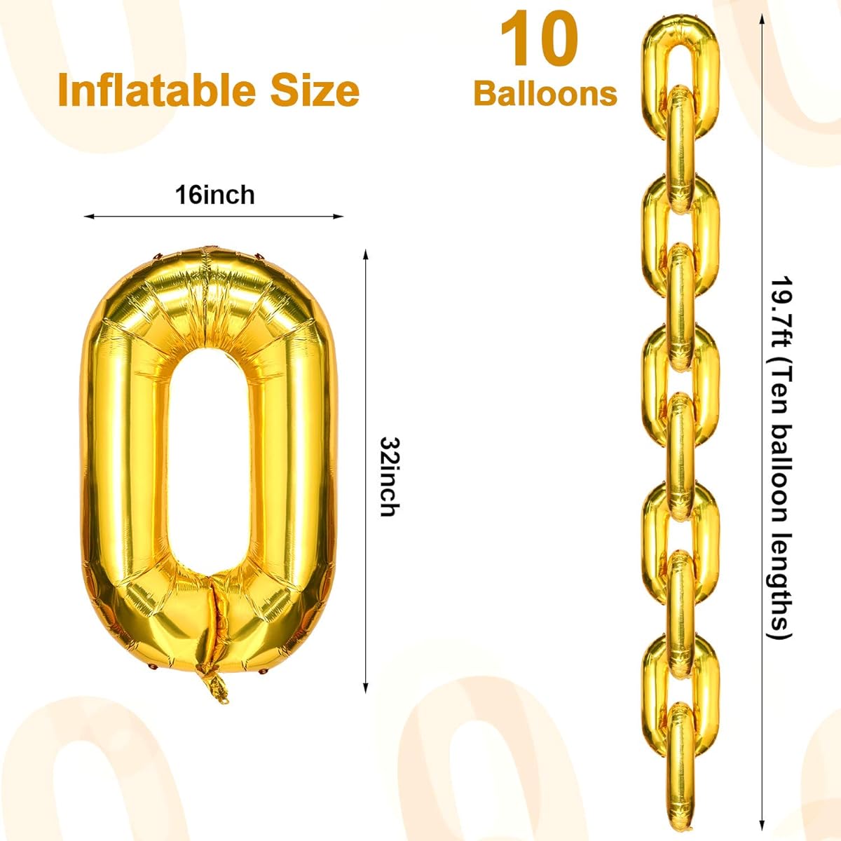 Gejoy 20pcs 32inch Foil Chain Balloons Chain Balloons Gold Link for 80s 90s Hip Hop Theme Birthday Wedding Graduation Party