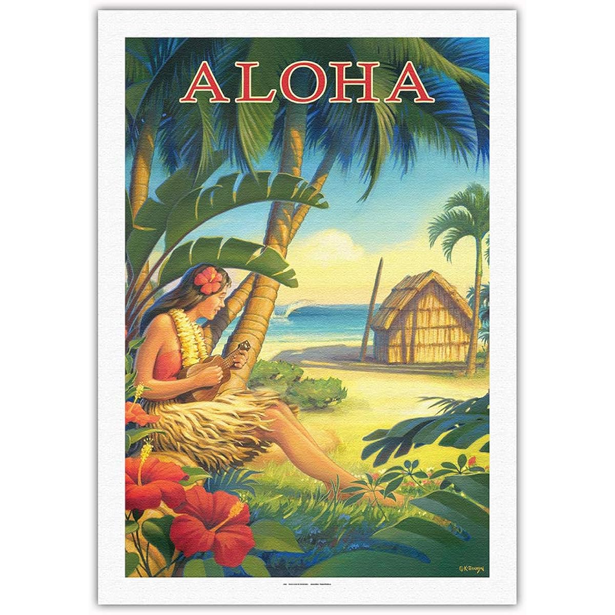Pacifica Island Art Aloha - Hawaii - Ukulele and Hula Dancer - Vintage Hawaiian Travel Poster by Köln Erickson - Premium 290gsm Bamboo Paper Print 24x32 inches