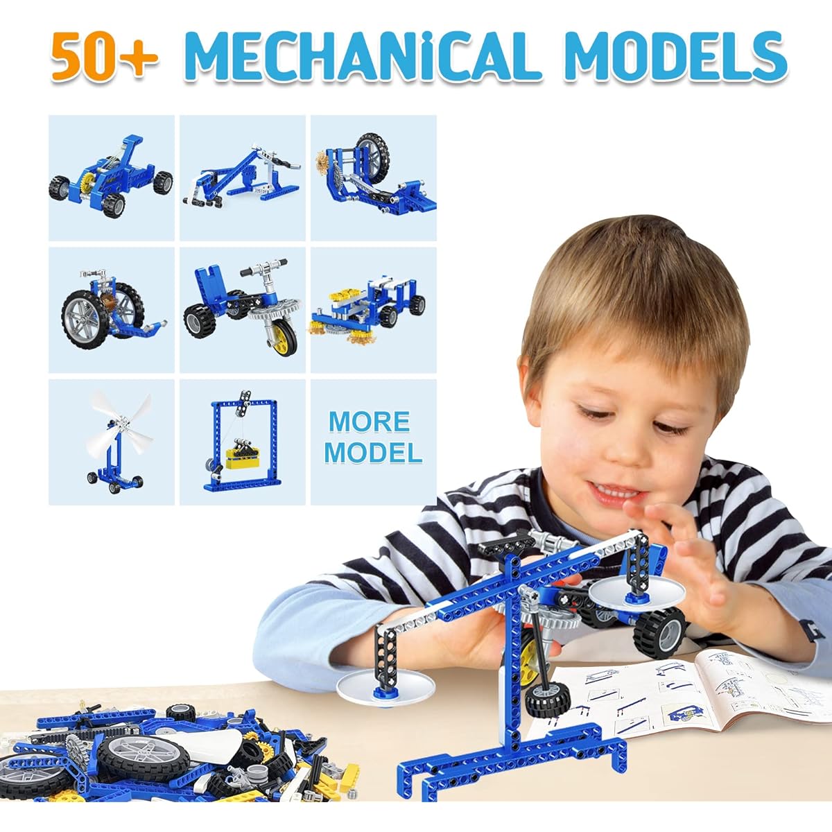 Mechanical Building Toys for Boys Ages 8-12 50 STEM Projects for 8-12 Year Old Kids 325 Pieces Building Blocks STEM Toys for 6 7 8 9 10 Year Old Boys Science Kit Birthday Christmas Gift Ages 6+