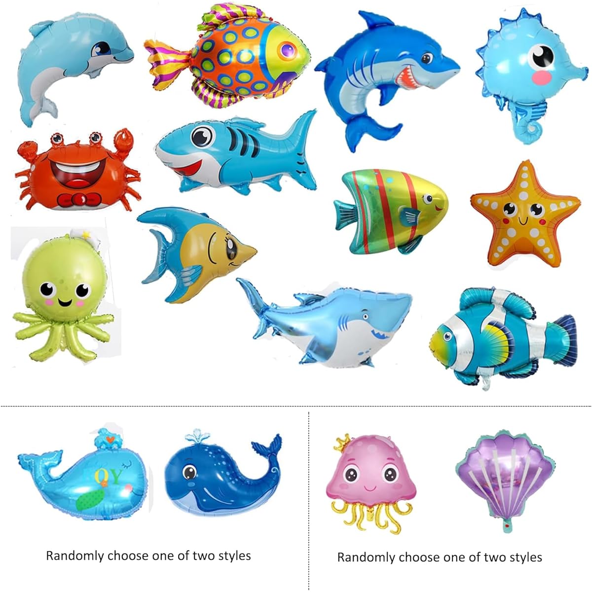 15pcs Undersea Animal Balloons Large Ocean Balloons Octopus Shark Fish Nautical Balloons Mylar Balloons Sea Underwater Animals for Boys Girls Ocean Theme Party Baby Shower