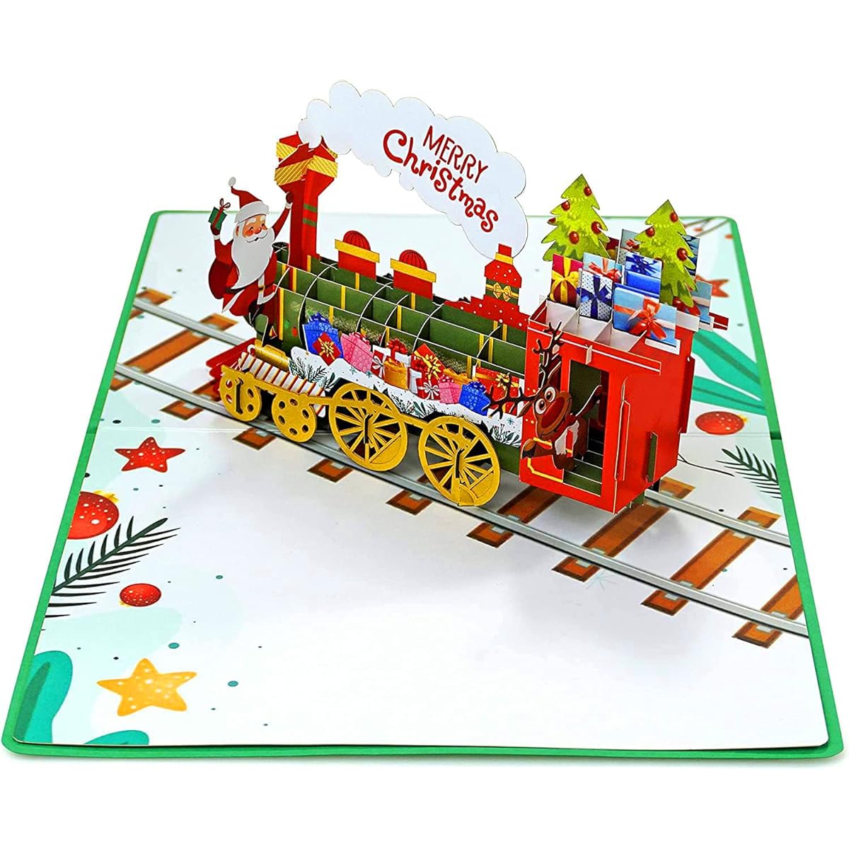 CUTPOPUP Merry Christmas Train Pop-up, 3D Xmas Card, Happy New Year, Holiday Greeting Card Pop-up Gift, Merry Christmas Card