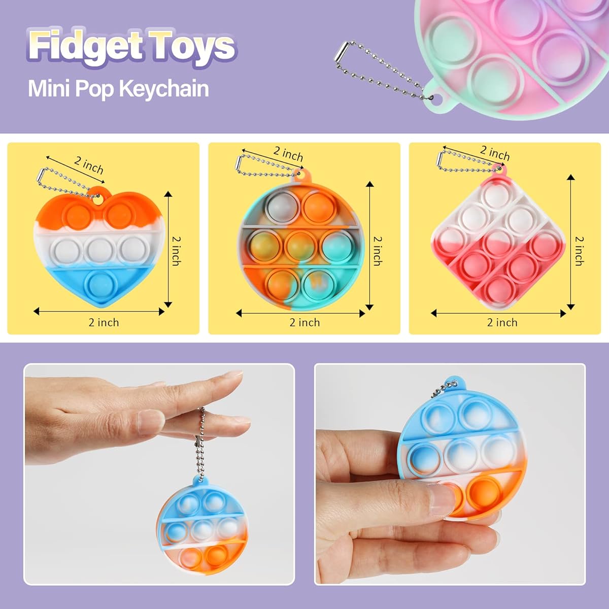 JOFSOP 63pcs Pop Push It Keychains Fidget Sensory Toys Mini Pop Push It Bulk Fidget Keychains Toys Party Favors for Kids 4-8 Keychains Bubble Pop Desk Toys Classroom Giveaways for Kids/Adults