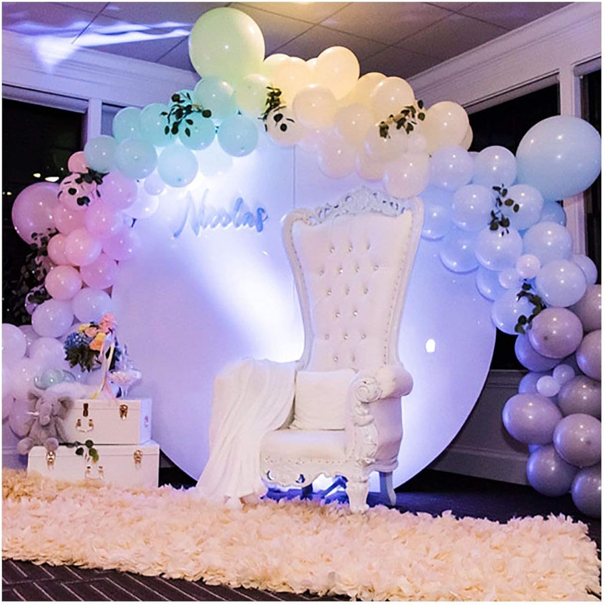 SHIMMER & CONFETTI Premium 16' Pastel Macaron Balloon Arch Kit. Ivy leaf, macaron pink, purple, yellow, blue, green, gray. Unicorn Donut Ice Cream Party Supplies, Birthday & Baby Shower, Easter
