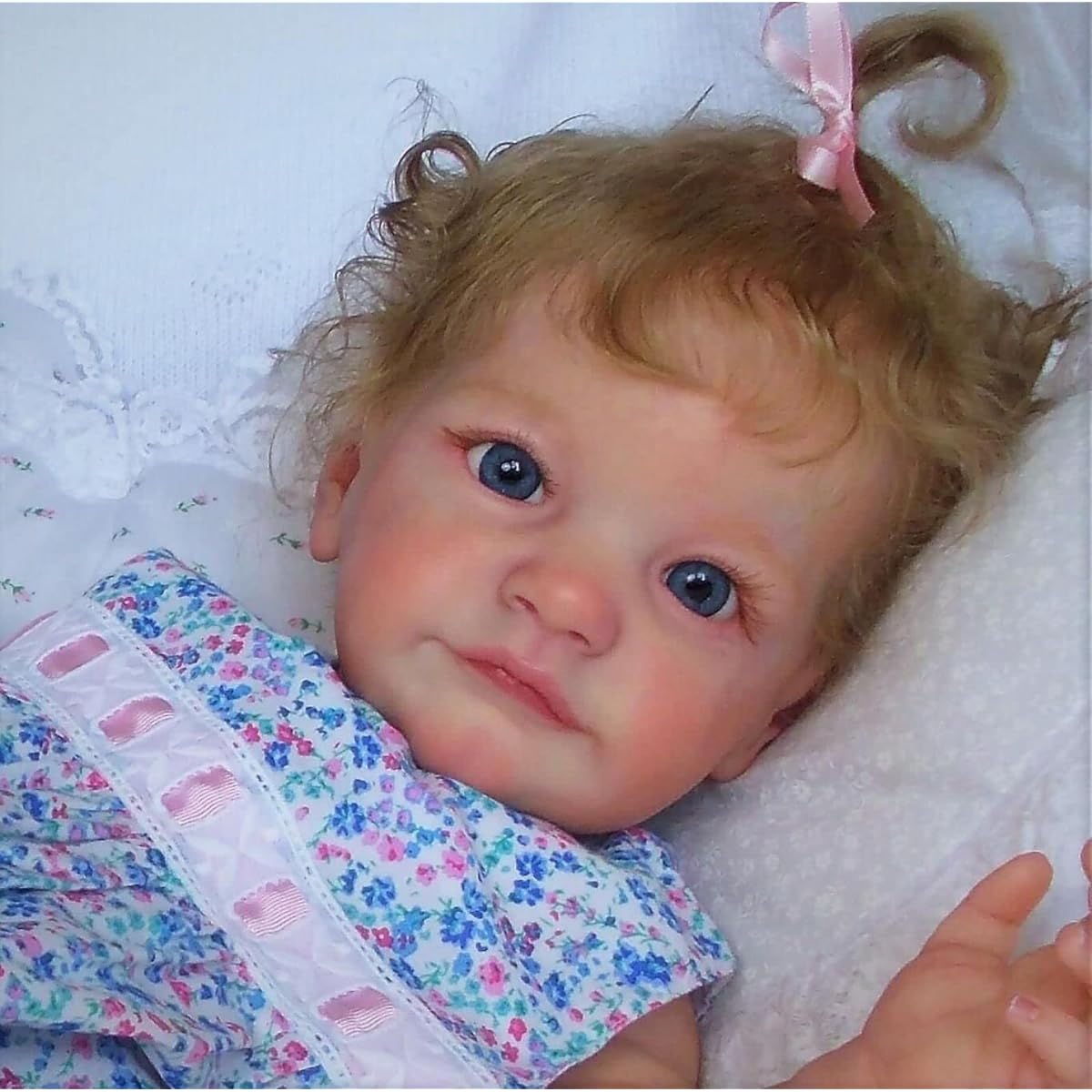 60CM Realistic Reborn Baby Doll Blue Eyes 24inch Girl Reborn Toddler Doll Blonde Curly Hair Princess 3D Skin Hand Painted Doll Visible Veins