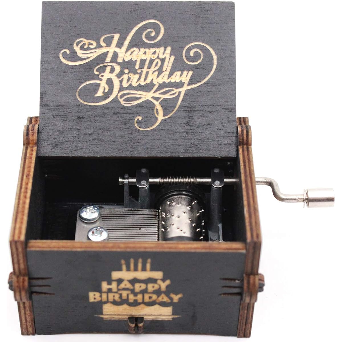 ukebobo Wooden Music Box - Happy Birthday Music Box Birthday Gift Valentine's Day Gift 1 Set (Black)