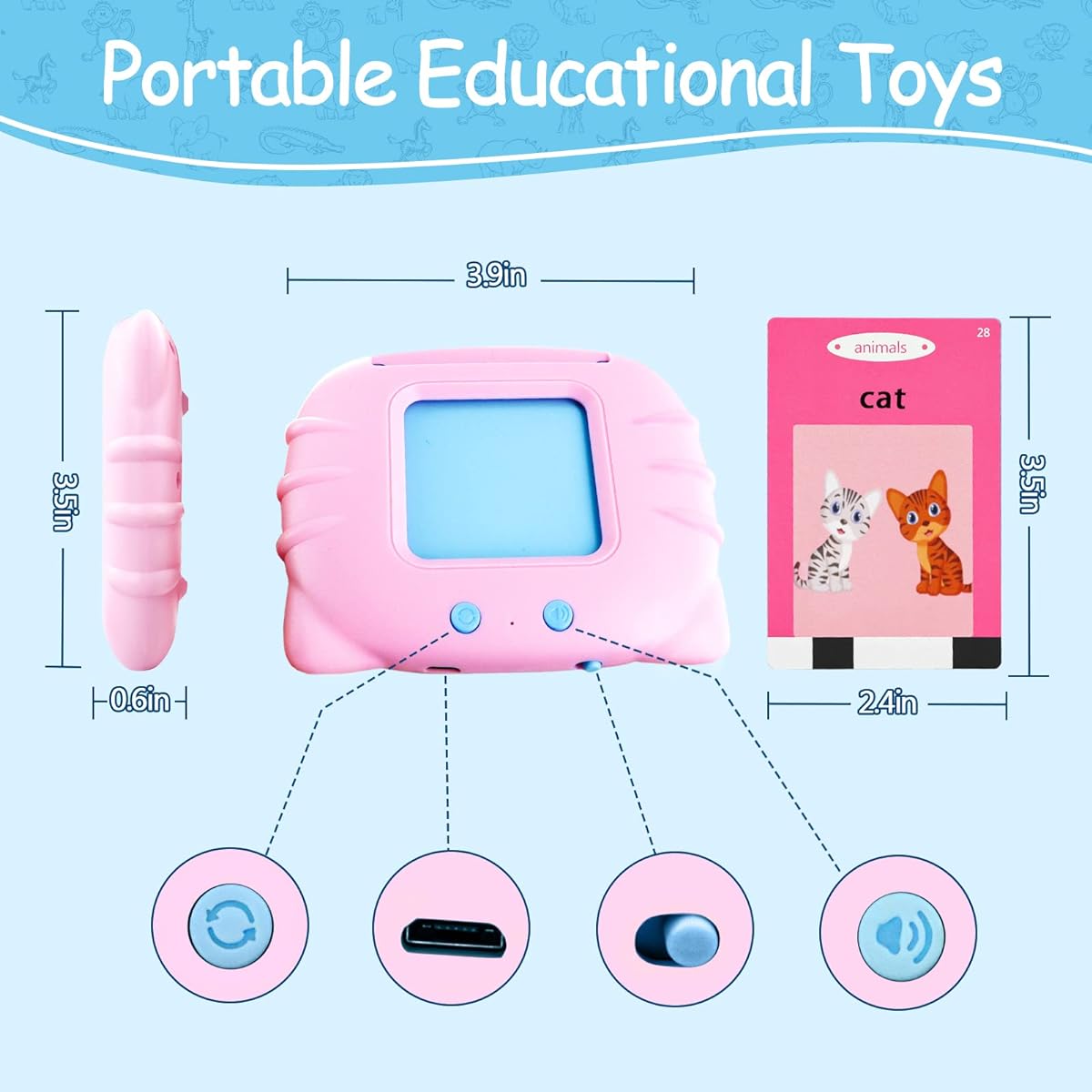 Learning Toys Birthday Gifts for 1 Year Old Boys, 224 Words Speech Therapy Toys for 3-6 Year Old Boys, Autism Toys, Christmas Birthday Gifts for Girls (510 Words Pink)