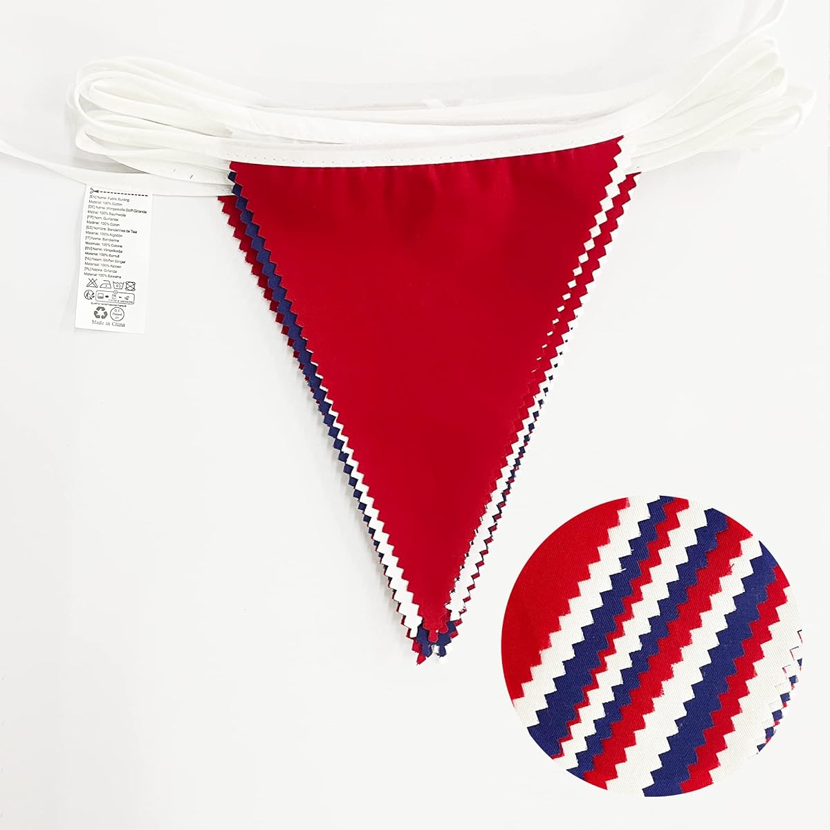 32ft Red Blue White Banner Party Decoration Fabric Pennant Triangle Flag Bunting Garland Patriotic 4th of July American Independence Labor Day National Day Graduation Union Jack Outdoor Decor