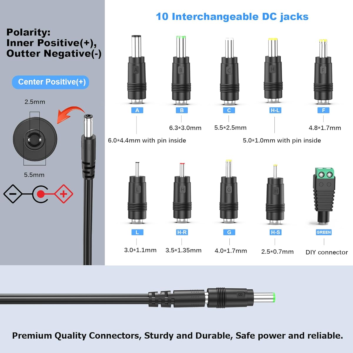 PERFEIDY 36V 1A 0.5A Power Cord 36.0V 1.0A 0.5A Charger AC Adapter 36W Switching Power Supply DC 36V 1000mA 800mA 500mA Adapter Regulated Transformer with 10 Replaceable Jack Plugs ETL Standard Product