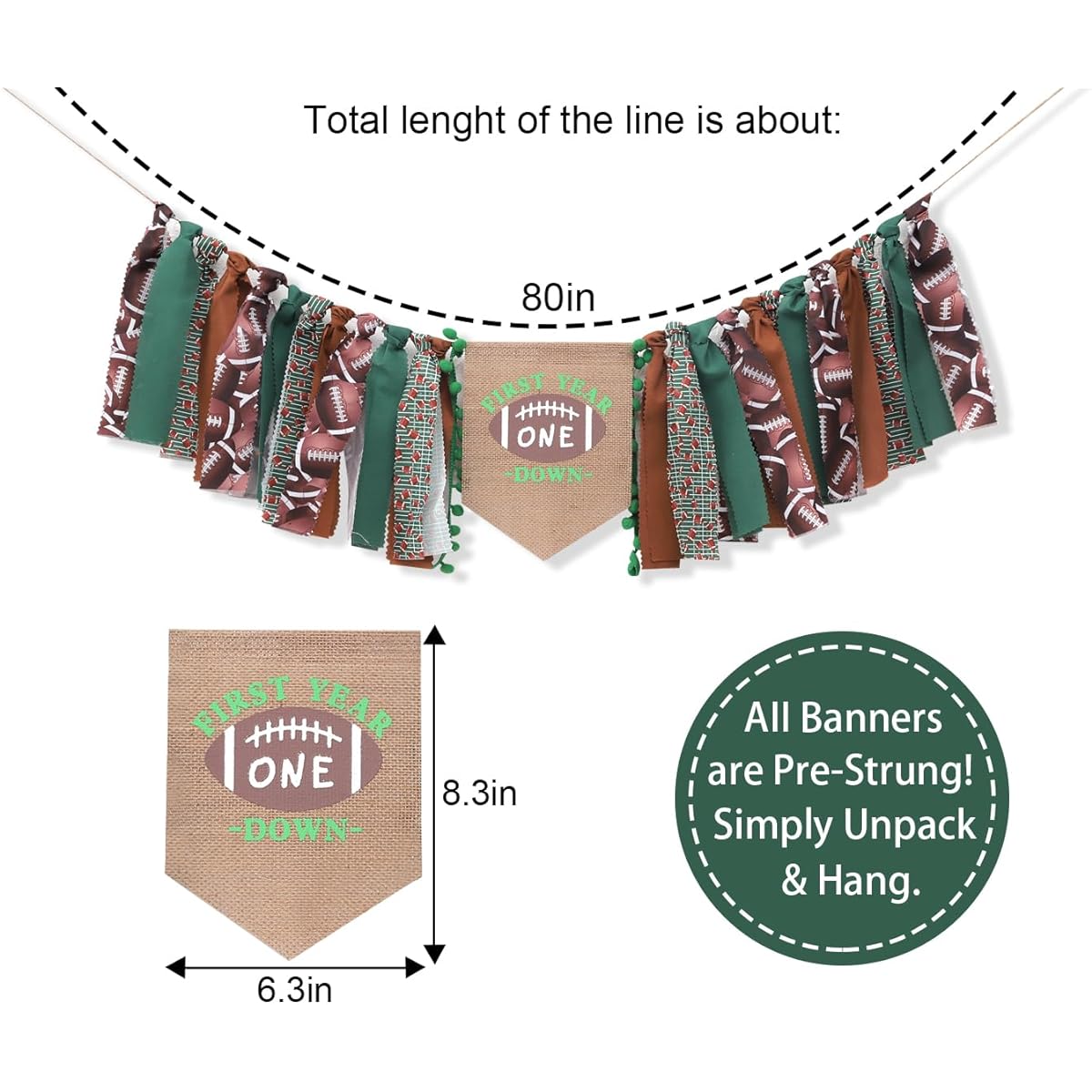 Football 1st Highchair Banner - Football 1st/First Birthday Party Decorations Football One Highchair Banner 1st Year Down Theme Football 1st Birthday Party Decorations Photo Props Football Party Decor
