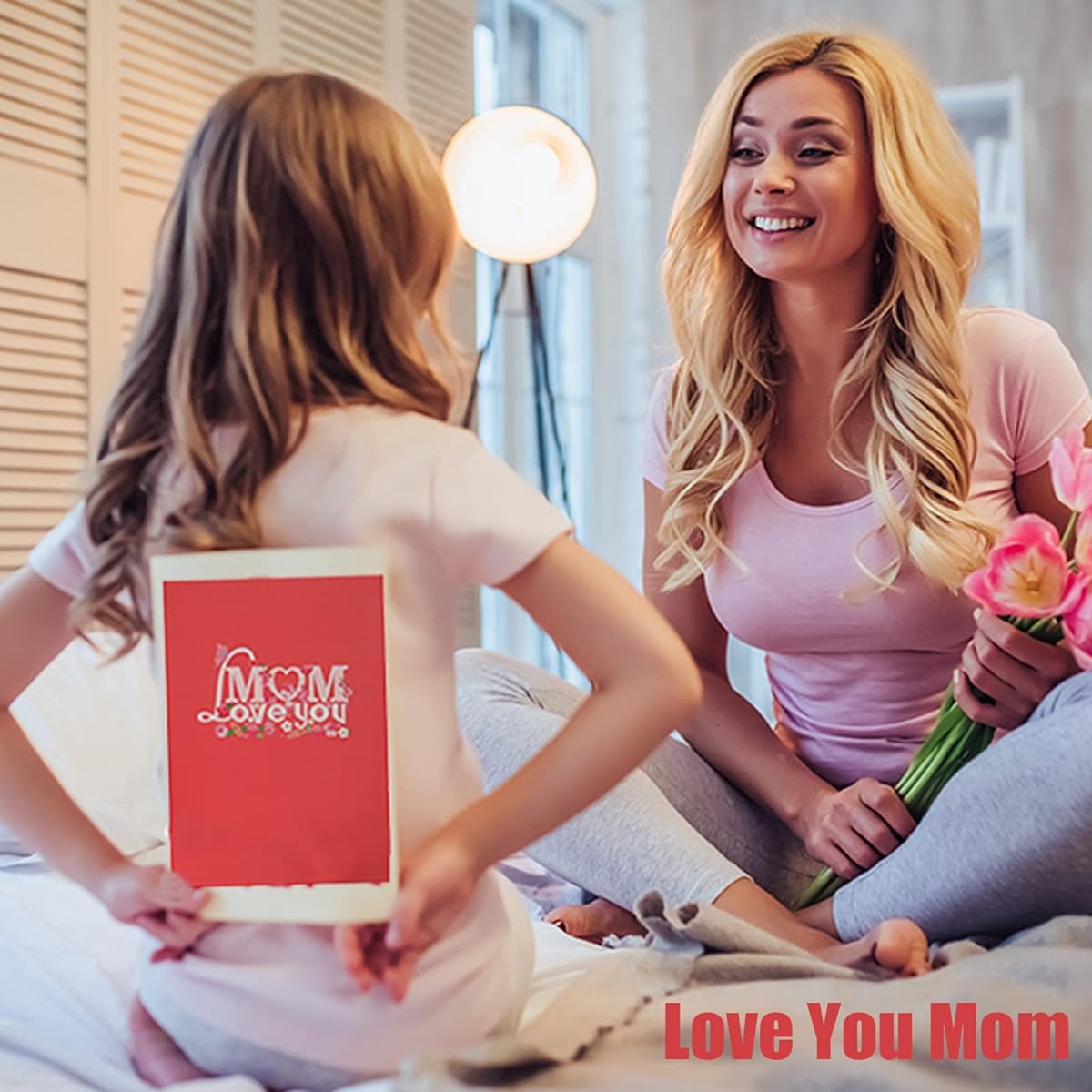 Wazoci Happy Mother's Day Pop Up Card with Envelope Mother's Day Card Happy Birthday Mom Card 3D Love You Mom Card for Wife/Grandma/Girlfriend/Daughter (Pink)