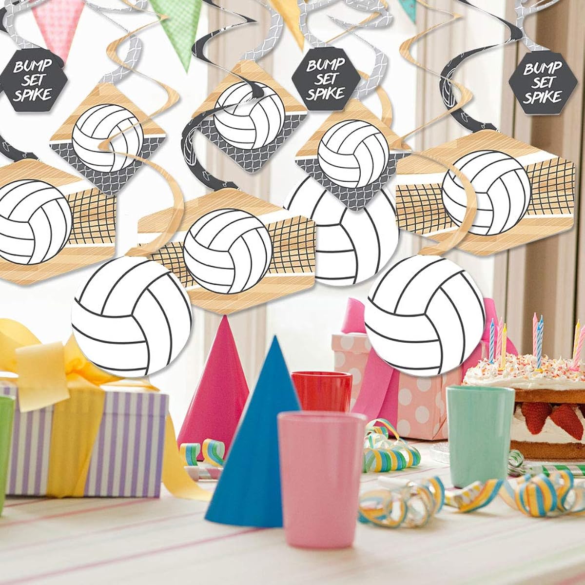 Bump Set Spike Volleyball Baby Shower or Birthday Party Hanging Decorations Party Decor Swirls Set of 40