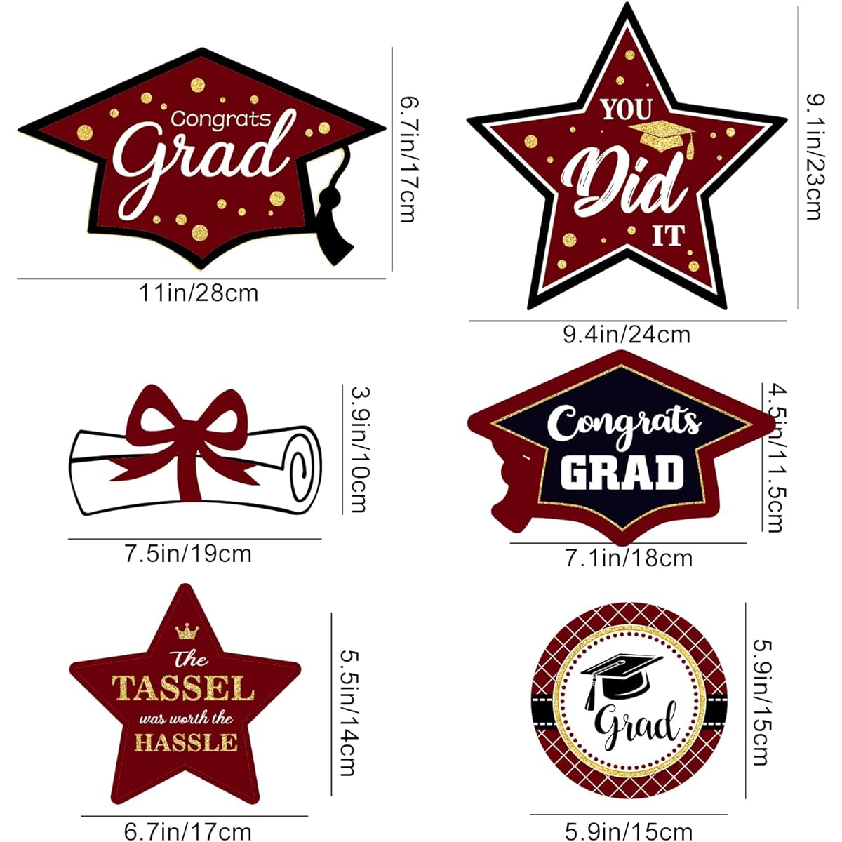 Maroon and Gold Graduation Decorations, Set of 24, Class of 2023 Table Decor, Congratulations Graduation Party Centerpieces Sticks Table Toppers, Graduation Party Supplies