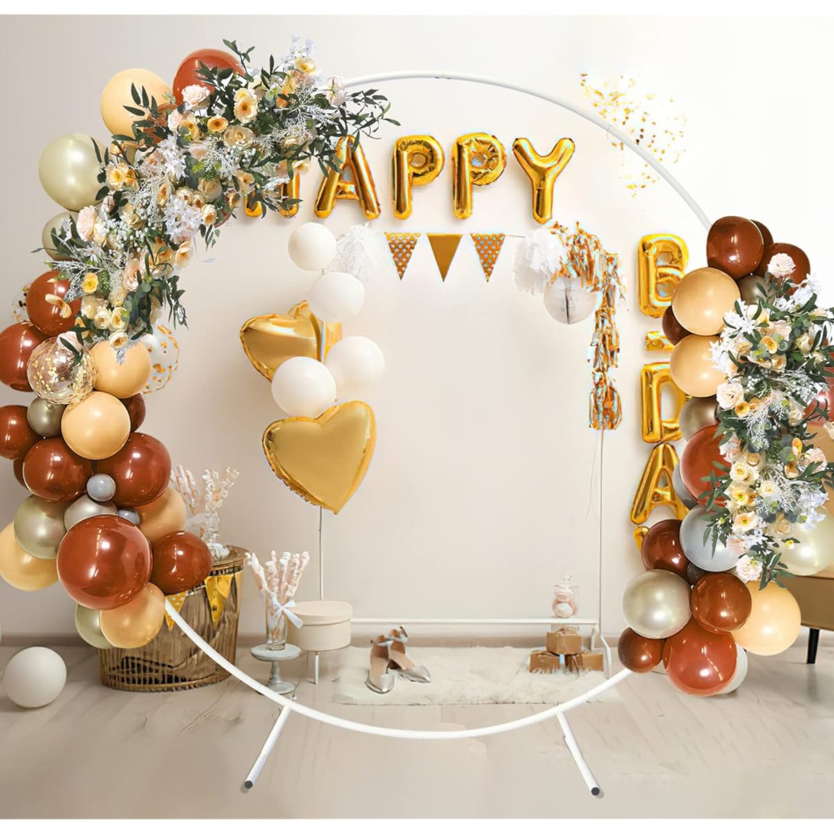 Round Backdrop Stand 6.6ft Aluminum Balloon Arch Kit White Circle Wedding Arch Frame for Birthday Party Graduation Wedding Bridal Shower Photo Backdrop Decoration